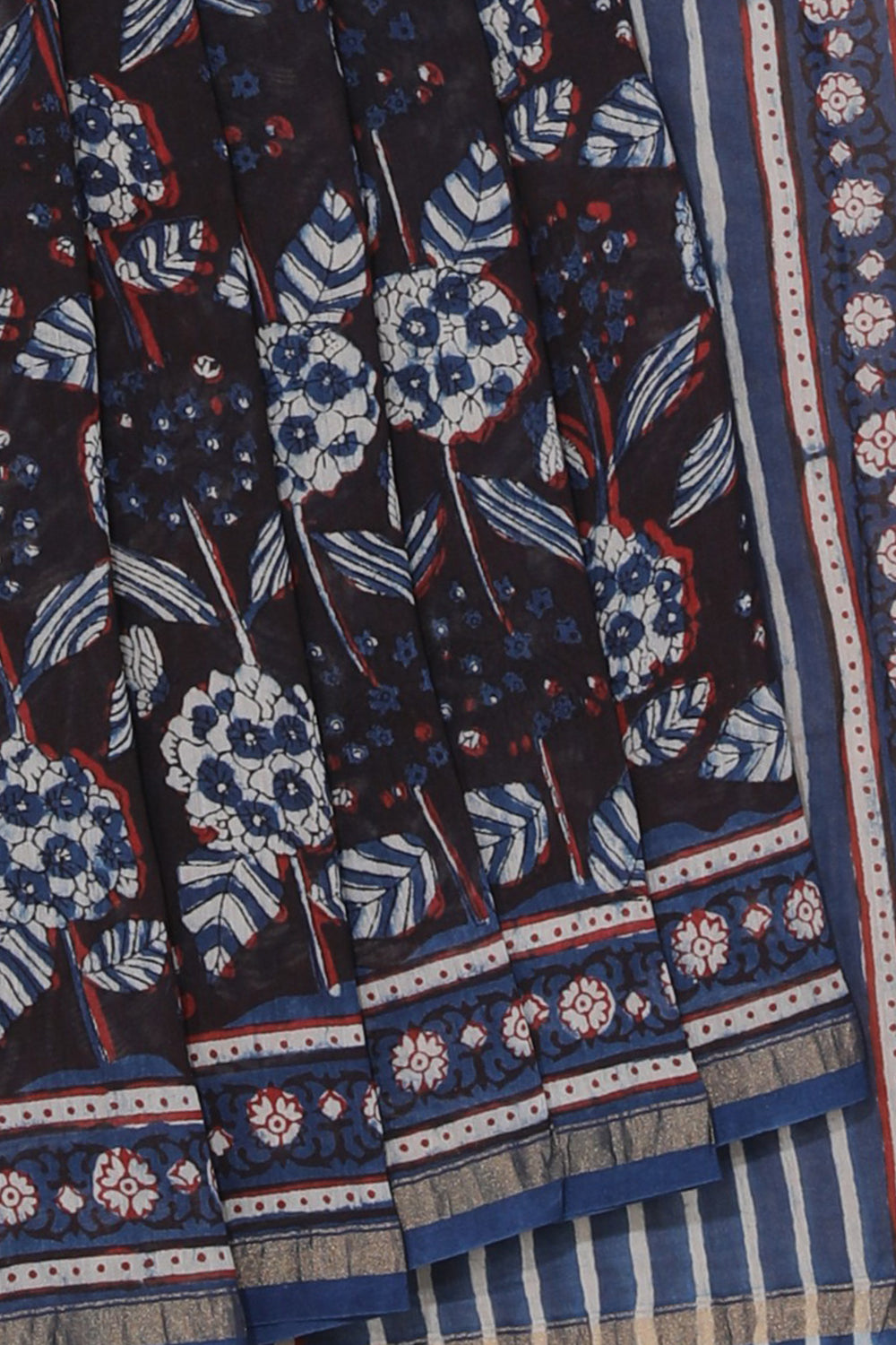Image of Brownish Black Floral Bagru Chanderi saree